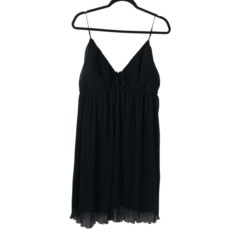 Abercrombie & Fitch Womens Plisse Ruched Babydoll‎ Mini Dress Size XL Tall Black - Picture 2 of 14